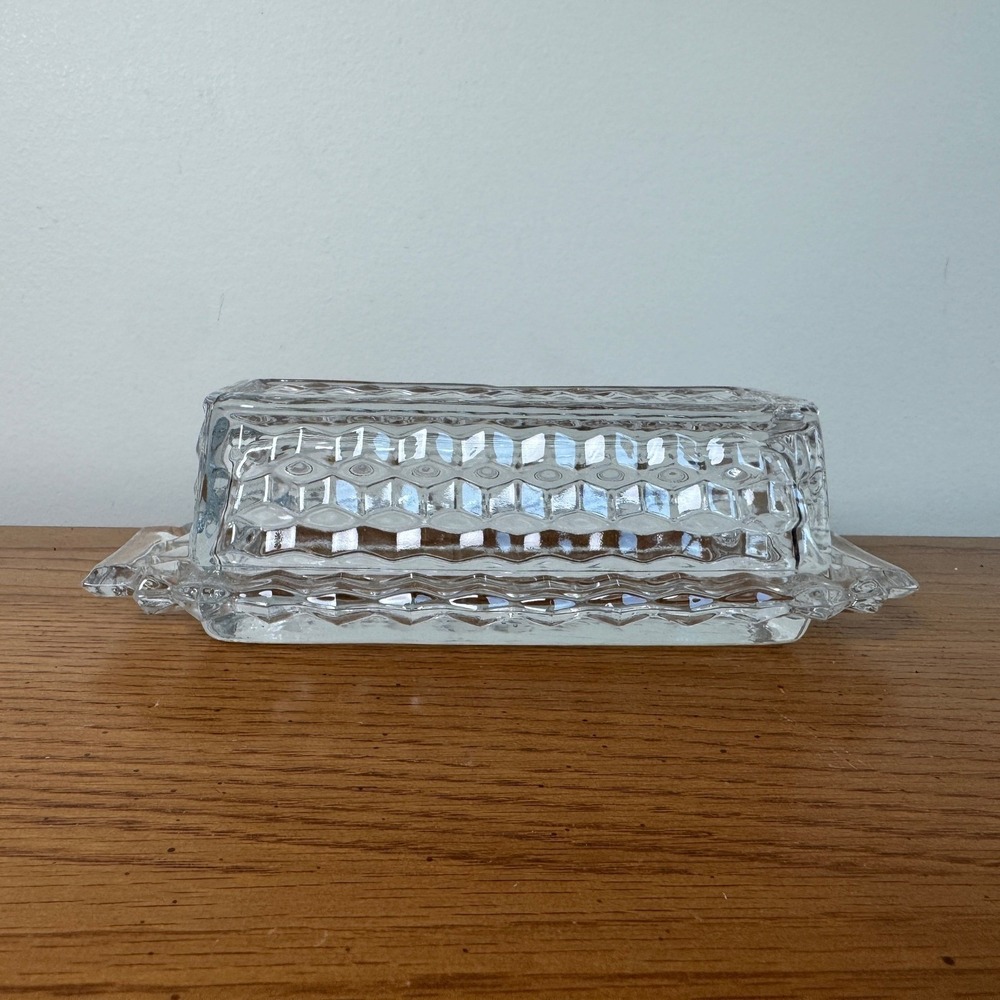 Fostoria Vintage Clear Glass Butter Dish With Lid Honeycomb Pattern Serving Dish